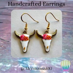 Handcrafted Bull Skull Earrings